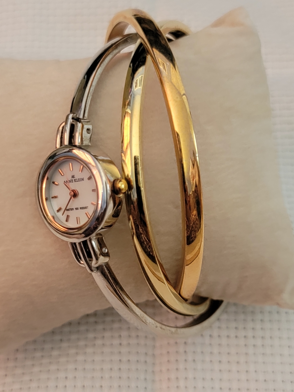Anne Klein Women's Silver and Gold Bangle Watch - Two-Tone Bracelet